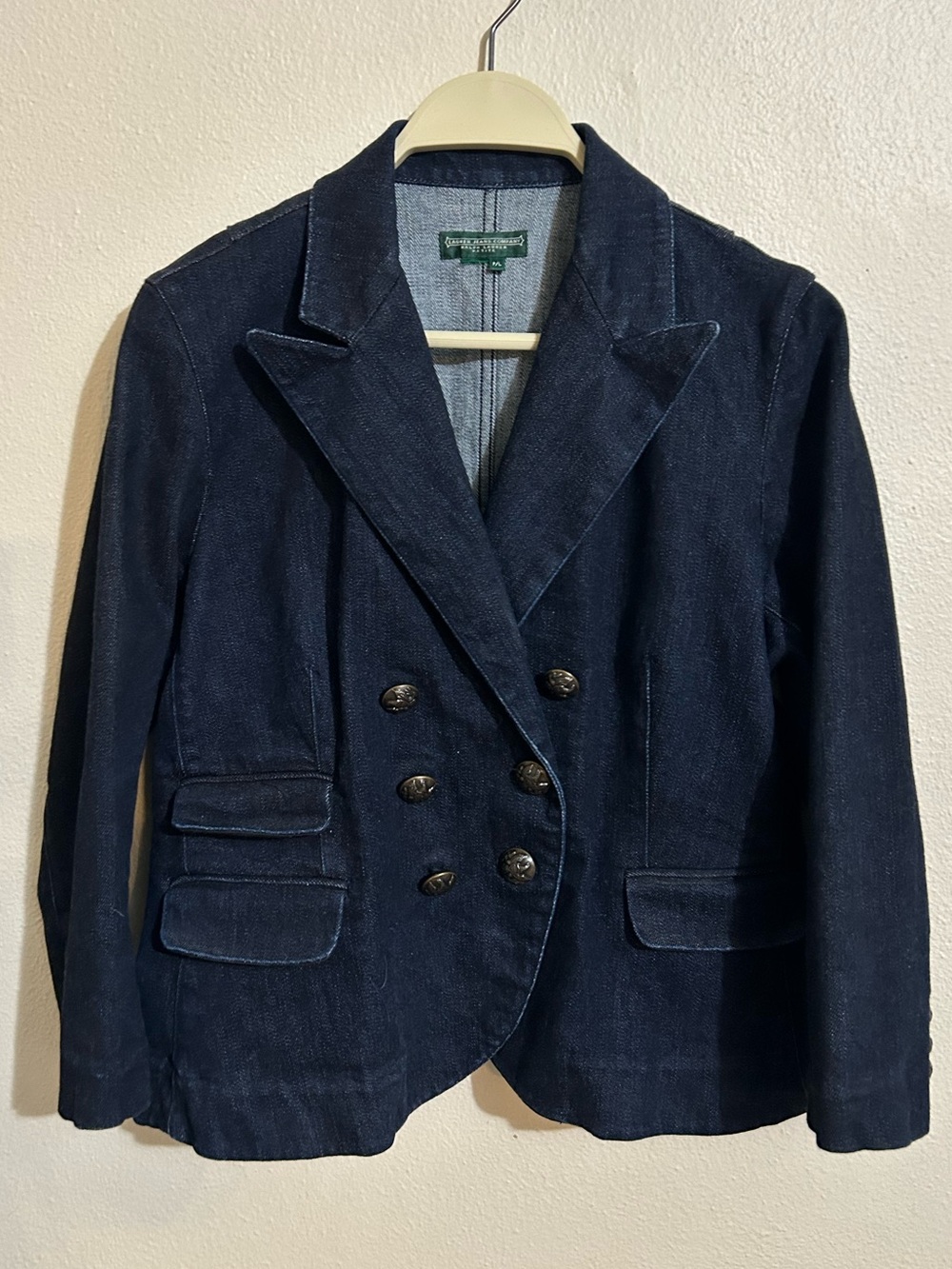Ralph Lauren Jeans Dark Navy Double-Breasted Denim Blazer Large Petite Academia
